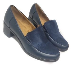 Navy Blue Chunky Heel Suede Loafers size 11